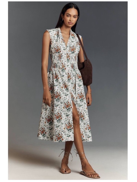Anthropologie Dresses & Skirts - Anthropologie The Tommie cap sleeve smocked front zip floral midi